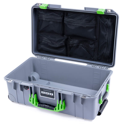 Pelican 1535 Air Case, Silver with Lime Green Handles & Latches Mesh Lid Organizer Only ColorCase 015350-0100-180-300
