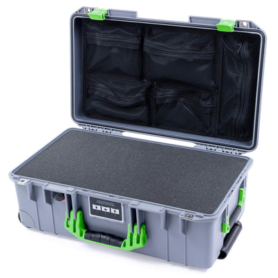 Pelican 1535 Air Case, Silver with Lime Green Handles & Latches Pick & Pluck Foam with Mesh Lid Organizer ColorCase 015350-0101-180-300