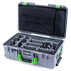Pelican 1535 Air Case, Silver with Lime Green Handles & Latches Gray Padded Microfiber Dividers with Computer Pouch ColorCase 015350-0270-180-300