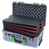 Pelican 1535 Air Case, Silver with Lime Green Handles & Latches Custom Tool Kit (4 Foam Inserts with Convolute Lid Foam) ColorCase 015350-0060-180-300