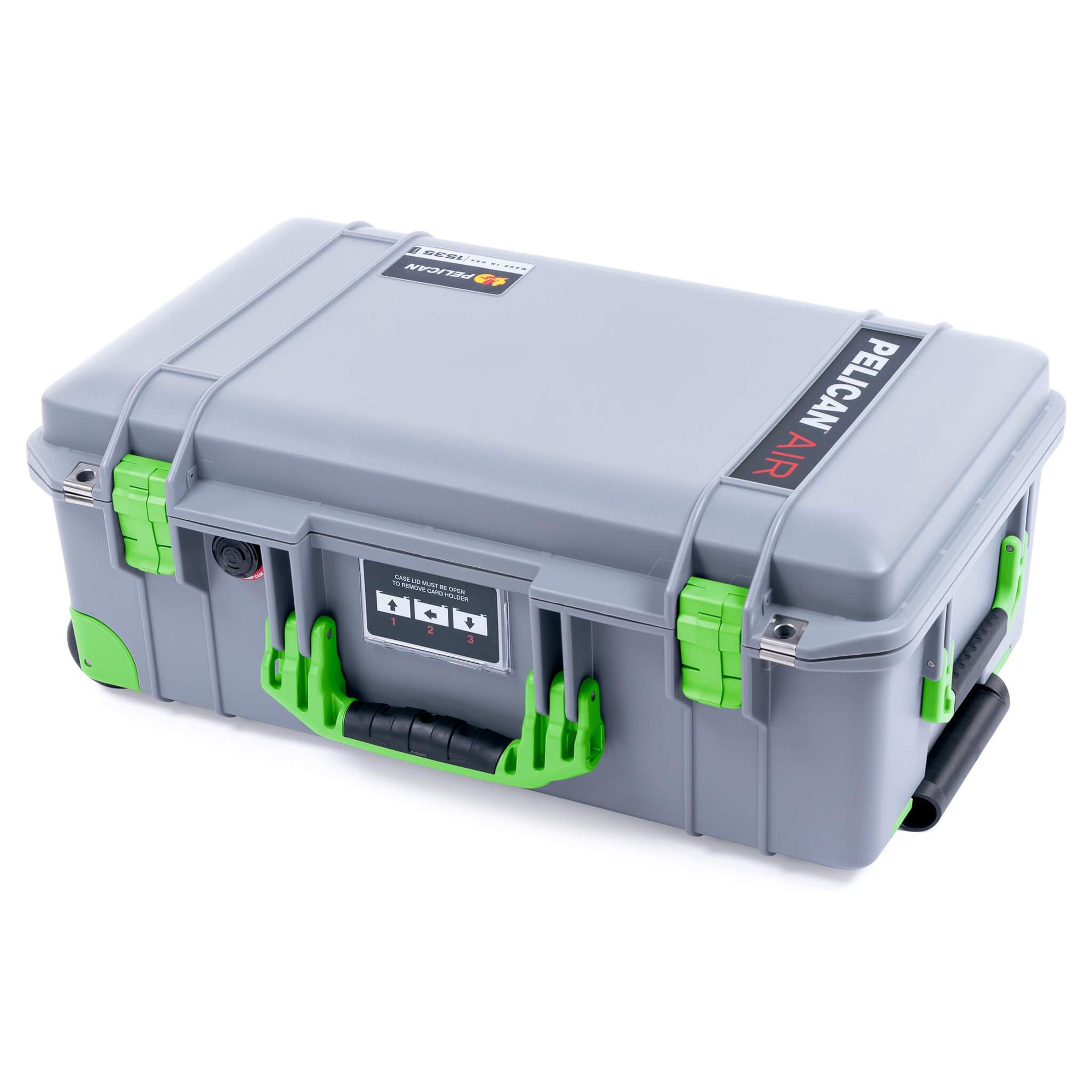 Pelican 1535 Air Case, Silver with Lime Green Handles, Latches & Trolley ColorCase 