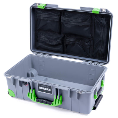 Pelican 1535 Air Case, Silver with Lime Green Handles, Latches & Trolley Mesh Lid Organizer Only ColorCase 015350-0100-180-300-300
