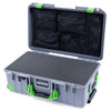 Pelican 1535 Air Case, Silver with Lime Green Handles, Latches & Trolley Pick & Pluck Foam with Mesh Lid Organizer ColorCase 015350-0101-180-300-300