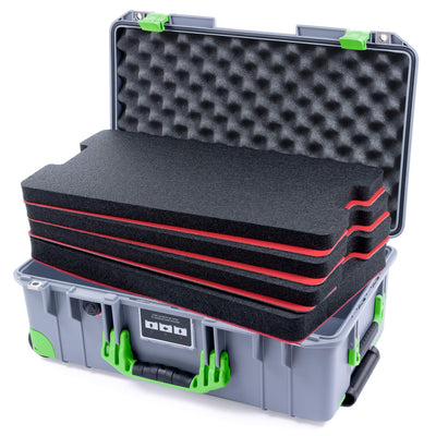 Pelican 1535 Air Case, Silver with Lime Green Handles, Latches & Trolley Custom Tool Kit (4 Foam Inserts with Convolute Lid Foam) ColorCase 015350-0060-180-300-300