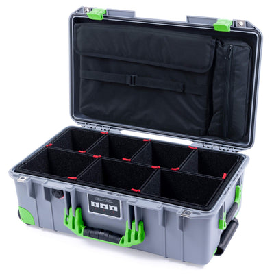 Pelican 1535 Air Case, Silver with Lime Green Handles, Latches & Trolley TrekPak Divider System with Computer Pouch ColorCase 015350-0220-180-300-300