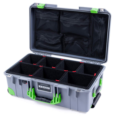 Pelican 1535 Air Case, Silver with Lime Green Handles, Latches & Trolley TrekPak Divider System with Mesh Lid Organizer ColorCase 015350-0120-180-300-300