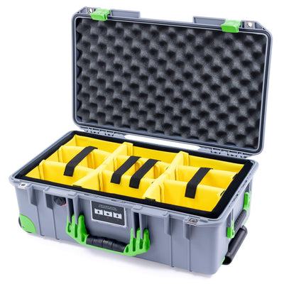 Pelican 1535 Air Case, Silver with Lime Green Handles, Latches & Trolley Yellow Padded Microfiber Dividers with Convolute Lid Foam ColorCase 015350-0010-180-300-300