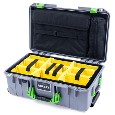 Pelican 1535 Air Case, Silver with Lime Green Handles & Latches Yellow Padded Microfiber Dividers with Computer Pouch ColorCase 015350-0210-180-300