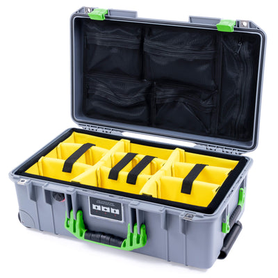 Pelican 1535 Air Case, Silver with Lime Green Handles & Latches Yellow Padded Microfiber Dividers with Mesh Lid Organizer ColorCase 015350-0110-180-300