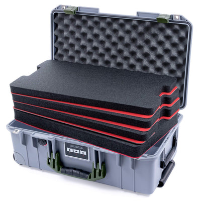 Pelican 1535 Air Case, Silver with OD Green Handles & Latches Custom Tool Kit (4 Foam Inserts with Convolute Lid Foam) ColorCase 015350-0060-180-130