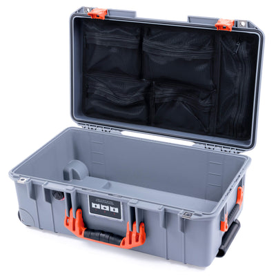 Pelican 1535 Air Case, Silver with Orange Handles & Push-Button Latches Mesh Lid Organizer Only ColorCase 015350-0100-180-150