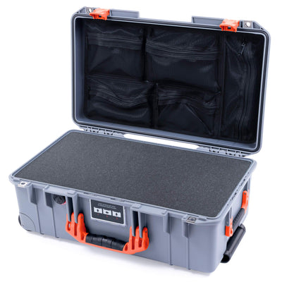 Pelican 1535 Air Case, Silver with Orange Handles & Push-Button Latches Pick & Pluck Foam with Mesh Lid Organizer ColorCase 015350-0101-180-150