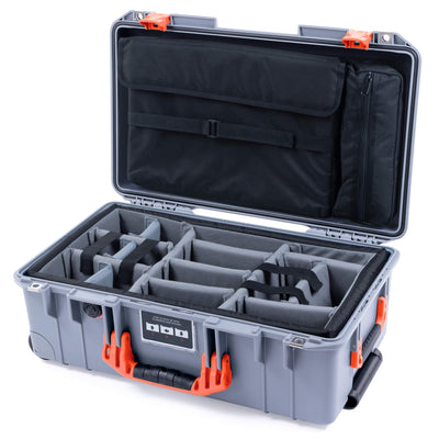 Pelican 1535 Air Case, Silver with Orange Handles & Push-Button Latches Gray Padded Microfiber Dividers with Computer Pouch ColorCase 015350-0270-180-150