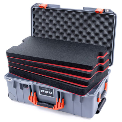 Pelican 1535 Air Case, Silver with Orange Handles & Push-Button Latches Custom Tool Kit (4 Foam Inserts with Convolute Lid Foam) ColorCase 015350-0060-180-150