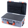 Pelican 1535 Air Case, Silver with Orange Handles, Push-Button Latches & Trolley Pick & Pluck Foam with Computer Pouch ColorCase 015350-0201-180-150-150