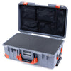 Pelican 1535 Air Case, Silver with Orange Handles, Push-Button Latches & Trolley Pick & Pluck Foam with Mesh Lid Organizer ColorCase 015350-0101-180-150-150