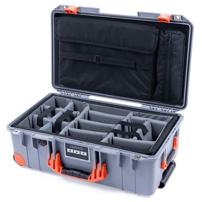 Pelican 1535 Air Case, Silver with Orange Handles, Push-Button Latches & Trolley Gray Padded Microfiber Dividers with Computer Pouch ColorCase 015350-0072-180-150-150