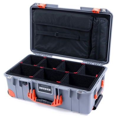 Pelican 1535 Air Case, Silver with Orange Handles, Push-Button Latches & Trolley TrekPak Divider System with Computer Pouch ColorCase 015350-0220-180-150-150