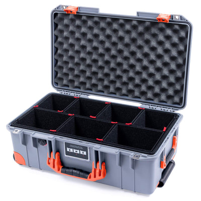 Pelican 1535 Air Case, Silver with Orange Handles, Push-Button Latches & Trolley TrekPak Divider System with Convolute Lid Foam ColorCase 015350-0020-180-150-150