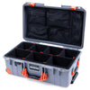 Pelican 1535 Air Case, Silver with Orange Handles, Push-Button Latches & Trolley TrekPak Divider System with Mesh Lid Organizer ColorCase 015350-0120-180-150-150