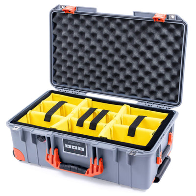 Pelican 1535 Air Case, Silver with Orange Handles, Push-Button Latches & Trolley Yellow Padded Microfiber Dividers with Convolute Lid Foam ColorCase 015350-0010-180-150-150