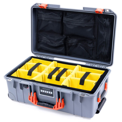 Pelican 1535 Air Case, Silver with Orange Handles & Push-Button Latches Yellow Padded Microfiber Dividers with Mesh Lid Organizer ColorCase 015350-0110-180-150
