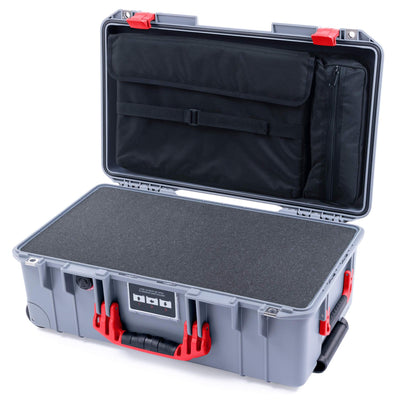 Pelican 1535 Air Case, Silver with Red Handles & Latches Pick & Pluck Foam with Computer Pouch ColorCase 015350-0201-180-320