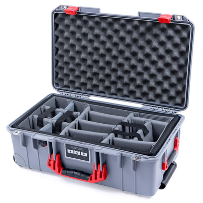 Pelican 1535 Air Case, Silver with Red Handles & Latches Gray Padded Microfiber Dividers with Convolute Lid Foam ColorCase 015350-0070-180-320