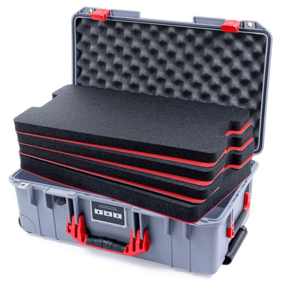 Pelican 1535 Air Case, Silver with Red Handles & Latches Custom Tool Kit (4 Foam Inserts with Convolute Lid Foam) ColorCase 015350-0060-180-320