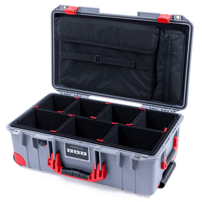 Pelican 1535 Air Case, Silver with Red Handles, Latches & Trolley TrekPak Divider System with Computer Pouch ColorCase 015350-0220-180-320-320