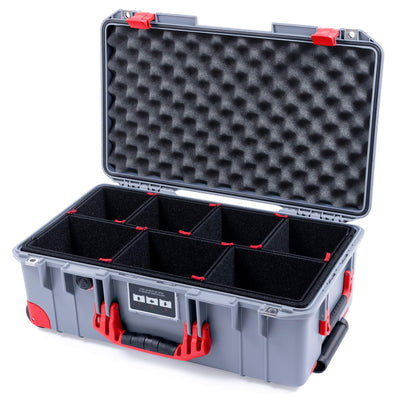 Pelican 1535 Air Case, Silver with Red Handles, Latches & Trolley TrekPak Divider System with Convolute Lid Foam ColorCase 015350-0020-180-320-320