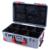 Pelican 1535 Air Case, Silver with Red Handles, Latches & Trolley TrekPak Divider System with Mesh Lid Organizer ColorCase 015350-0120-180-320-320