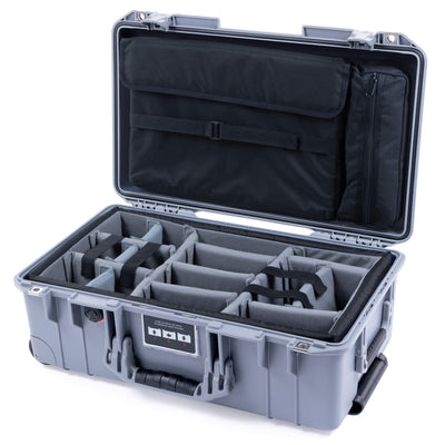 Pelican 1535 Air Case, Silver, Push-Button Latches Gray Padded Microfiber Dividers with Computer Pouch ColorCase 015350-0270-180-180