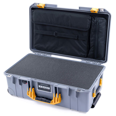 Pelican 1535 Air Case, Silver with Yellow Handles & Latches Pick & Pluck Foam with Computer Pouch ColorCase 015350-0201-180-240
