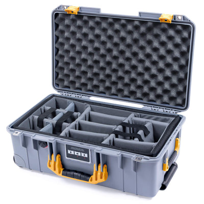 Pelican 1535 Air Case, Silver with Yellow Handles & Latches Gray Padded Microfiber Dividers with Convolute Lid Foam ColorCase 015350-0070-180-240