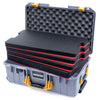 Pelican 1535 Air Case, Silver with Yellow Handles & Latches Custom Tool Kit (4 Foam Inserts with Convolute Lid Foam) ColorCase 015350-0060-180-240