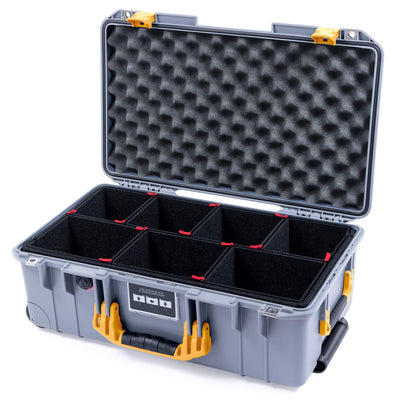 Pelican 1535 Air Case, Silver with Yellow Handles & Latches TrekPak Divider System with Convolute Lid Foam ColorCase 015350-0020-180-240