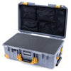 Pelican 1535 Air Case, Silver with Yellow Handles, Latches & Trolley Pick & Pluck Foam with Mesh Lid Organizer ColorCase 015350-0101-180-240-240
