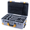 Pelican 1535 Air Case, Silver with Yellow Handles, Latches & Trolley Gray Padded Microfiber Dividers with Computer Pouch ColorCase 015350-0072-180-240-240