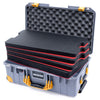 Pelican 1535 Air Case, Silver with Yellow Handles, Latches & Trolley Custom Tool Kit (4 Foam Inserts with Convolute Lid Foam) ColorCase 015350-0060-180-240-240