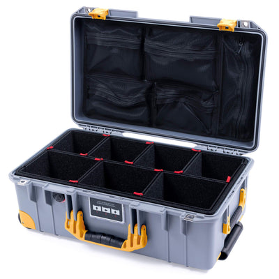 Pelican 1535 Air Case, Silver with Yellow Handles, Latches & Trolley TrekPak Divider System with Mesh Lid Organizer ColorCase 015350-0120-180-240-240