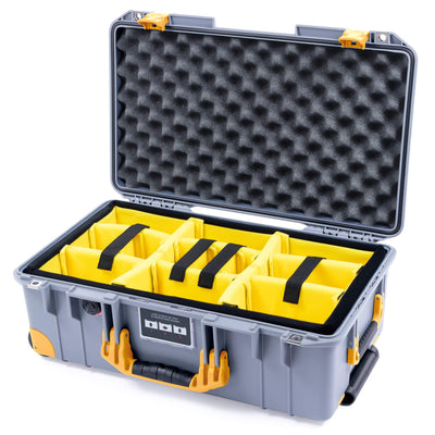 Pelican 1535 Air Case, Silver with Yellow Handles, Latches & Trolley Yellow Padded Microfiber Dividers with Convolute Lid Foam ColorCase 015350-0010-180-240-240