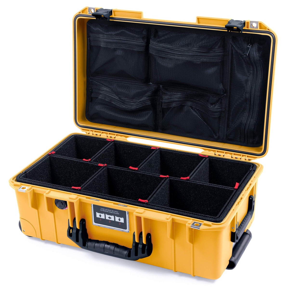 Pelican 1535 Air Case, Yellow with Black Handles &amp; Push-Button Latches TrekPak Divider System with Mesh Lid Organizer ColorCase 015350-0120-240-110