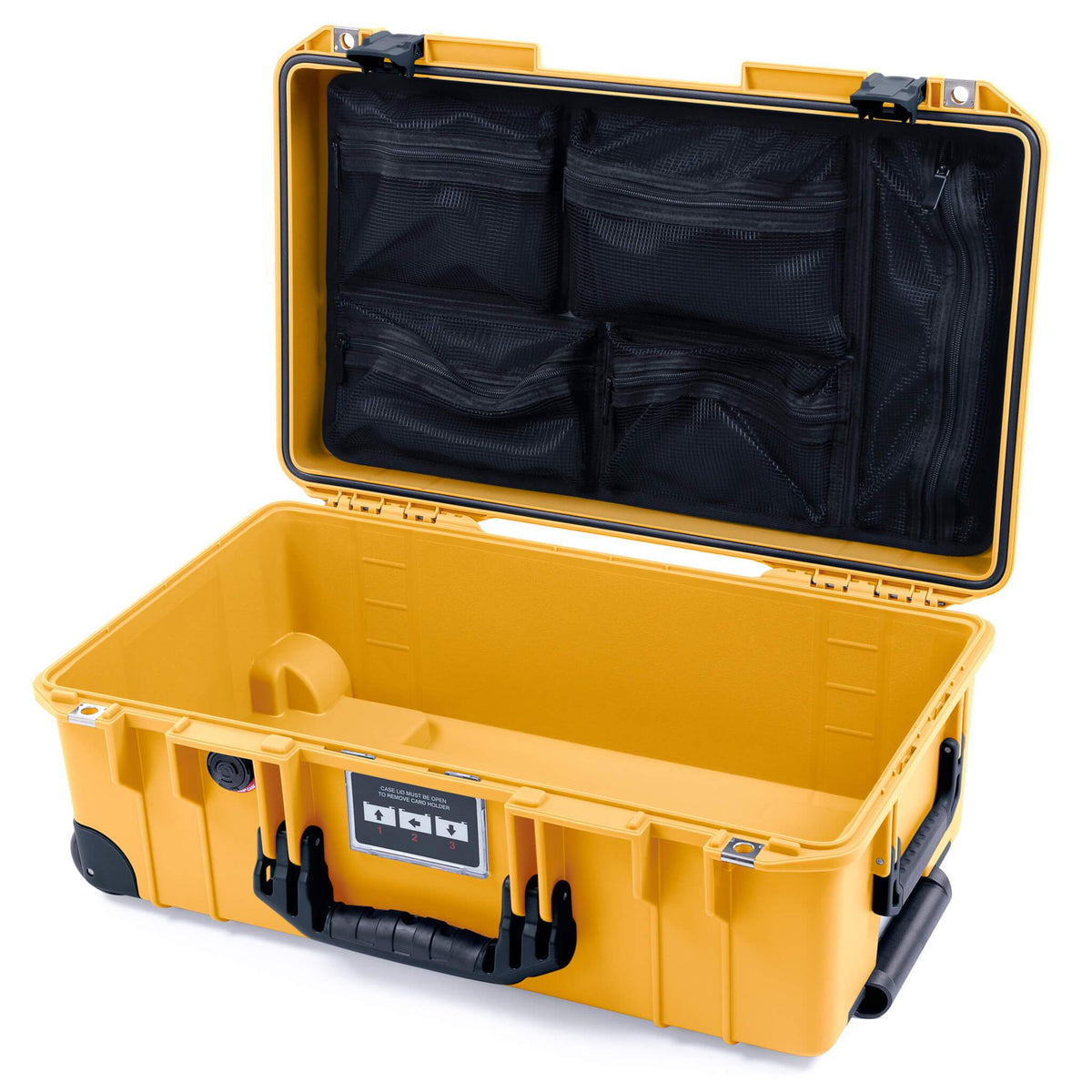 Pelican 1535 Air Case, Yellow with Black Handles, Push-Button Latches &amp; Trolley Mesh Lid Organizer Only ColorCase 015350-0100-240-110-110