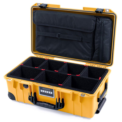 Pelican 1535 Air Case, Yellow with Black Handles, Push-Button Latches & Trolley TrekPak Divider System with Computer Pouch ColorCase 015350-0220-240-110-110