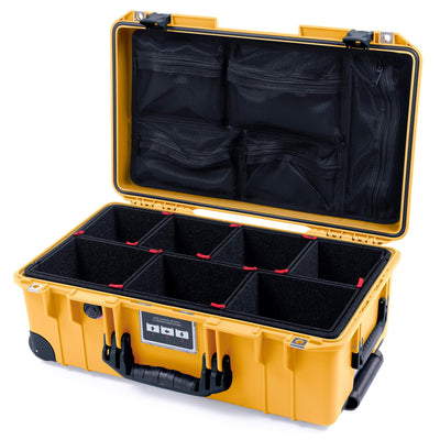 Pelican 1535 Air Case, Yellow with Black Handles, Push-Button Latches & Trolley TrekPak Divider System with Mesh Lid Organizer ColorCase 015350-0120-240-110-110