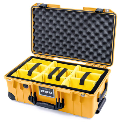 Pelican 1535 Air Case, Yellow with Black Handles, Push-Button Latches & Trolley Yellow Padded Microfiber Dividers with Convolute Lid Foam ColorCase 015350-0010-240-110-110