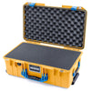 Pelican 1535 Air Case, Yellow with Blue Handles & Latches Pick & Pluck Foam with Convolute Lid Foam ColorCase 015350-0001-240-120