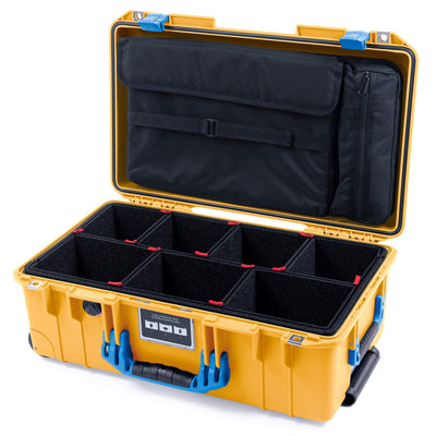 Pelican 1535 Air Case, Yellow with Blue Handles & Latches TrekPak Divider System with Computer Pouch ColorCase 015350-0220-240-120