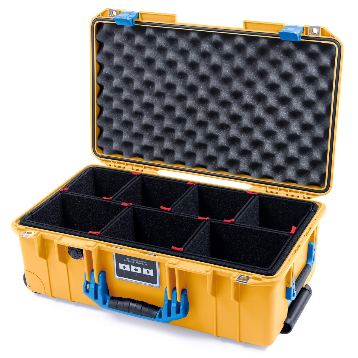 Pelican 1535 Air Case, Yellow with Blue Handles &amp; Latches TrekPak Divider System with Convolute Lid Foam ColorCase 015350-0020-240-120